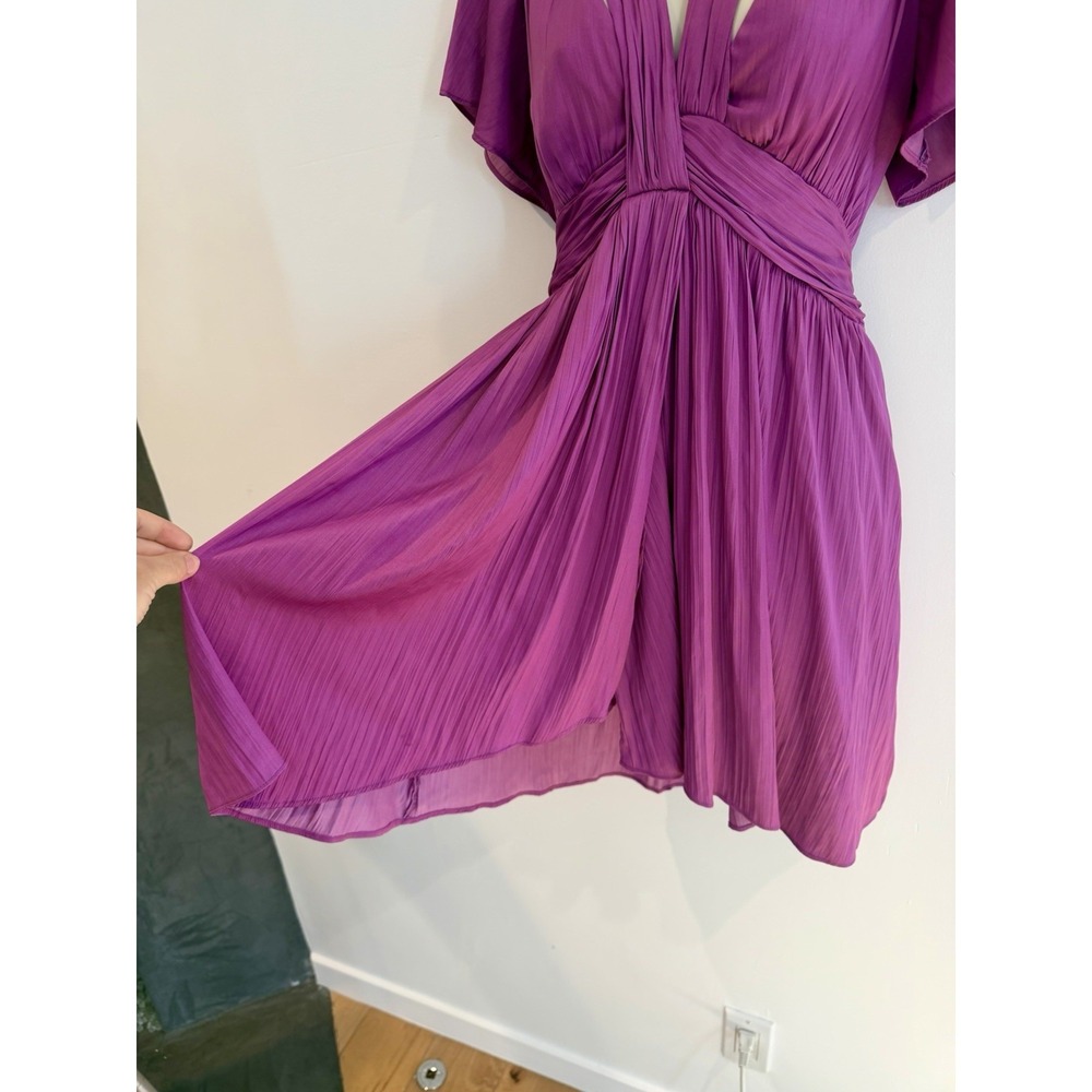 Anthropologie Satin Mini Dress US 10 Medium Purple Silky Pleated Cocktail Dressy - Picture 8 of 10